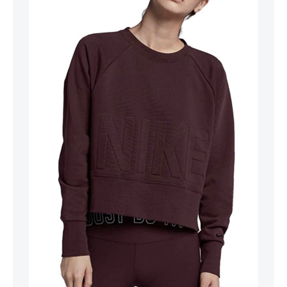 Nike Dri-FIT Sweatshirt Womens Small Burgundy Athletic Loose Fit Embossed Logo